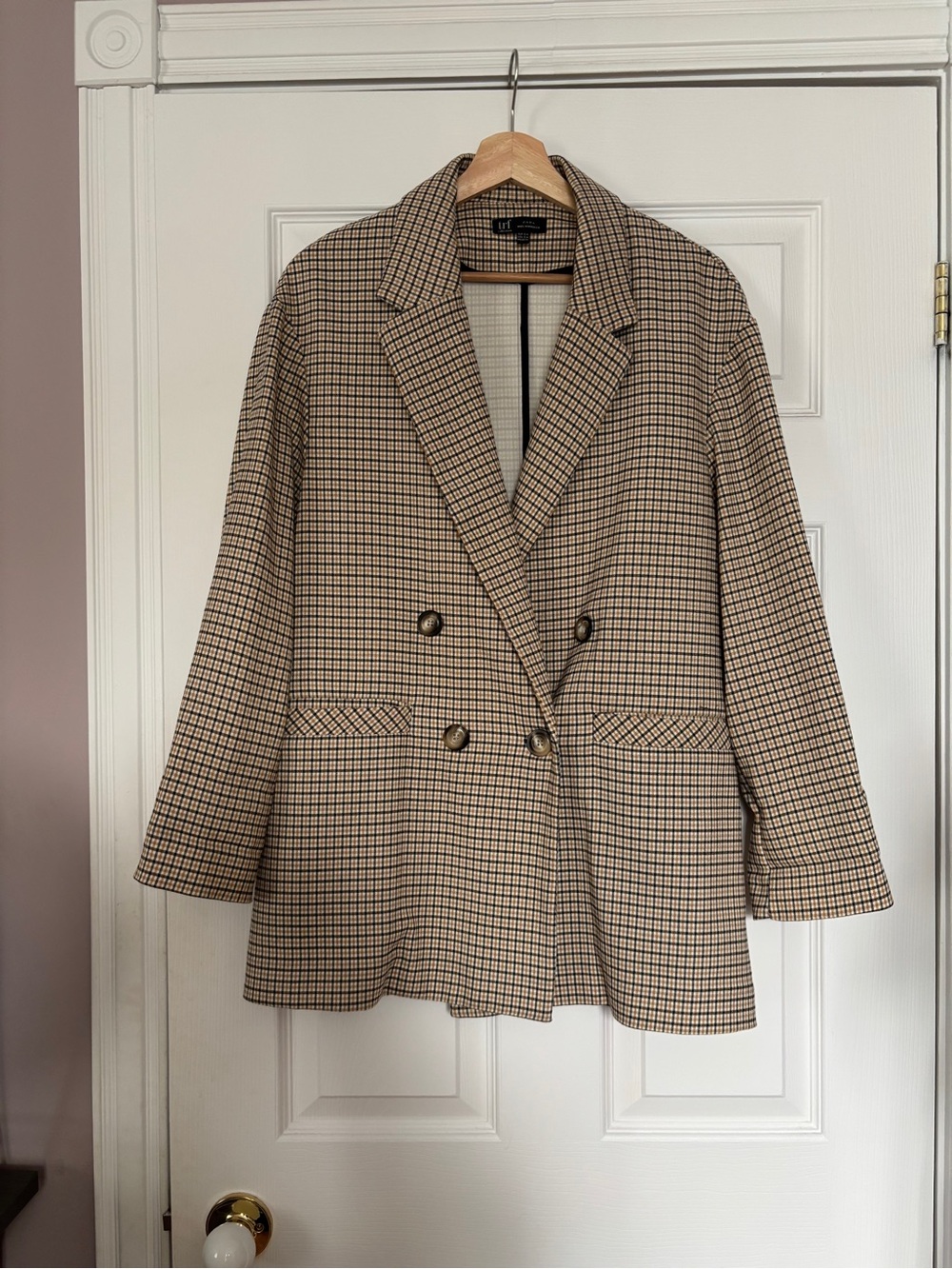 Zara Checked Double-Breasted Blazer - Beige & Black
